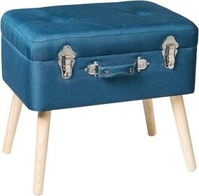 img 4 attached to 🔵 Blue Fabric Ottoman Foot Rest Bench with Wood Legs - Ideal for Bedroom Storage - Edencomer