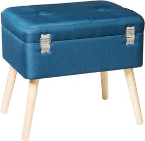 img 2 attached to 🔵 Blue Fabric Ottoman Foot Rest Bench with Wood Legs - Ideal for Bedroom Storage - Edencomer