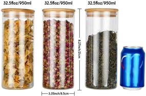 img 3 attached to 🍽️ Set of 3 Glass Food Storage Jars with Airtight Bamboo Lids for Coffee, Flour, Sugar, Candy, Cookie, Spice and More - 32.5 OZ (950 ML) Kitchen Glass Canisters