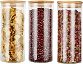 img 4 attached to 🍽️ Set of 3 Glass Food Storage Jars with Airtight Bamboo Lids for Coffee, Flour, Sugar, Candy, Cookie, Spice and More - 32.5 OZ (950 ML) Kitchen Glass Canisters