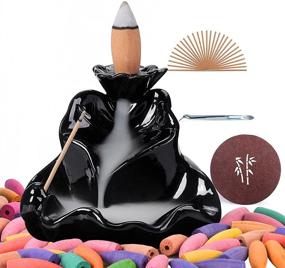 img 4 attached to 🏮 Ceramic Backflow Incense Burner with Waterfall Effect, SOLEJAZZ Incense Holder, Censer Stand for Home Office Yoga, Includes 30 Incense Cones & Sticks