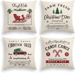 img 4 attached to 🎄 AVOIN Colorlife Christmas Throw Pillow Cover Set - Winter Holiday Rustic Farmhouse Cushion Case for Sofa Couch - 18 x 18 Inch - Set of 4