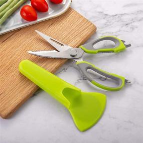 img 4 attached to Detachable Stainless Steel Scissors with Magnetic Sticker - Heavy Duty Sharp Kitchen Shears, Multi-Function Fridge Tool for Easy Cleaning (Green)