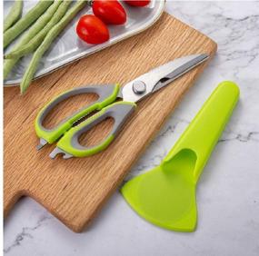 img 2 attached to Detachable Stainless Steel Scissors with Magnetic Sticker - Heavy Duty Sharp Kitchen Shears, Multi-Function Fridge Tool for Easy Cleaning (Green)