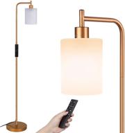 🪔 modern led floor lamp with remote & foot control, 4 colors temperature, industrial standing lamps with hanging jade matte glass shade for bedrooms and living room - includes 9w led bulb (gold) логотип