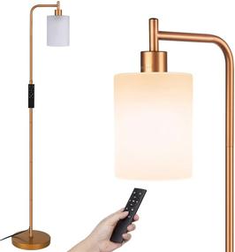 img 4 attached to 🪔 Modern LED Floor Lamp with Remote & Foot Control, 4 Colors Temperature, Industrial Standing Lamps with Hanging Jade Matte Glass Shade for Bedrooms and Living Room - Includes 9W LED Bulb (Gold)