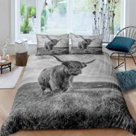 erosebridal highland cow bedding set - queen size cattle duvet cover for boys girls teens room decor - animal comforter cover set with grey milk cow design logo