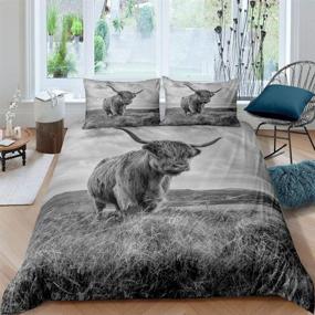 img 3 attached to Erosebridal Highland Cow Bedding Set - Queen Size Cattle Duvet Cover for Boys Girls Teens Room Decor - Animal Comforter Cover Set with Grey Milk Cow Design