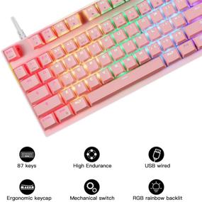 img 1 attached to 🌈 Motospeed Rainbow Backlit RGB Mechanical Gaming Keyboard - 87 Keys, Mac & PC Compatible, Pink