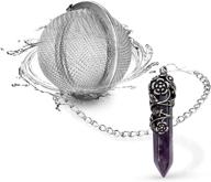 💎 amethyst healing crystal pendant tea leaf strainer - antique silver flower wrap, natural gemstone, hexagonal design, 18/8 stainless steel mesh tea ball logo