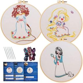 img 4 attached to 🧵 WODISON 3 Sets Kids Embroidery Kit: Beginner Starter with Girls Pattern Cloth, Hoops, Floss Thread, Needles - Ideal for Creative Young Stitchers
