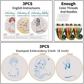img 3 attached to 🧵 WODISON 3 Sets Kids Embroidery Kit: Beginner Starter with Girls Pattern Cloth, Hoops, Floss Thread, Needles - Ideal for Creative Young Stitchers