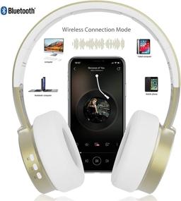 img 3 attached to 🎧 Riwbox XBT-90 Foldable Bluetooth Headphones - Hi-Fi Stereo Wireless Headset with Mic/TF Card - White & Gold