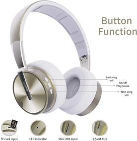 img 2 attached to 🎧 Riwbox XBT-90 Foldable Bluetooth Headphones - Hi-Fi Stereo Wireless Headset with Mic/TF Card - White & Gold