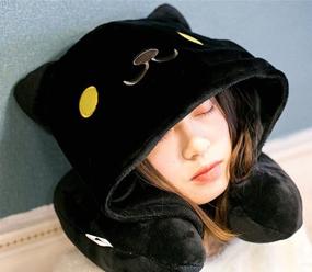 img 2 attached to 🐱 MathewArt Cartoon Cat U-Shaped Plush Neck Pillow with Hood - Soft Pillows for Comfortable Support