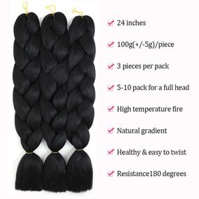 img 1 attached to 🖤 Black Synthetic Jumbo Braiding Hair Extensions- Braid in Twist style- 24 inches, 3 Bundles/Lot (Color: 1#)