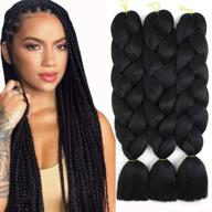 🖤 black synthetic jumbo braiding hair extensions- braid in twist style- 24 inches, 3 bundles/lot (color: 1#) logo