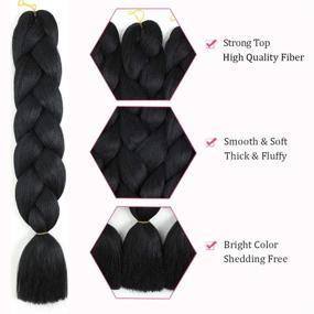 img 2 attached to 🖤 Black Synthetic Jumbo Braiding Hair Extensions- Braid in Twist style- 24 inches, 3 Bundles/Lot (Color: 1#)