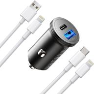 🔌 iphone 13 12 car charger, usb car charger adapter, dual port 43w usb-c & 18w usb-a iphone car charger with 2 pack 3ft usb-c to lightning & usb-a to lightning cable for phone/ipad logo