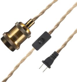 img 2 attached to 16.4ft Industrial Pendant Light Cord with Switch - Hanging Light Kit Plug in, Vintage Fabric Lamp Cord with Twisted Hemp Rope, Socket Set E26 E27 (Vintage Brass)