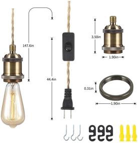 img 3 attached to 16.4ft Industrial Pendant Light Cord with Switch - Hanging Light Kit Plug in, Vintage Fabric Lamp Cord with Twisted Hemp Rope, Socket Set E26 E27 (Vintage Brass)