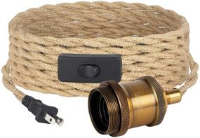 img 4 attached to 16.4ft Industrial Pendant Light Cord with Switch - Hanging Light Kit Plug in, Vintage Fabric Lamp Cord with Twisted Hemp Rope, Socket Set E26 E27 (Vintage Brass)