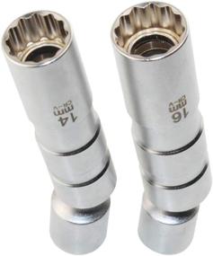 img 2 attached to QISF Thin Wall Magnetic Swivel Spark Plug Socket Set - 3/8-Inch Drive 12-Point Removal Tool - Swivel Extension Enables Access to Tight Spaces - 14MM & 16MM Sizes Included