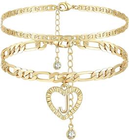 img 4 attached to 📿 YANODA Initial Ankle Bracelets for Women - 14K Gold Plated Layered Figaro Chain Letter Initial Anklets - Handmade Layered Heart Ankle Bracelets - Personalized Gifts for Women & Teen Girls