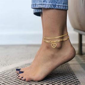 img 3 attached to 📿 YANODA Initial Ankle Bracelets for Women - 14K Gold Plated Layered Figaro Chain Letter Initial Anklets - Handmade Layered Heart Ankle Bracelets - Personalized Gifts for Women & Teen Girls