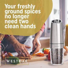 img 3 attached to 🧂 Westoak Gravity Electric Pepper Grinder or Salt Mill: Easy One-Handed Automatic Use with Adjustable Coarseness, White LED Light, Battery Powered