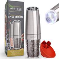 🧂 westoak gravity electric pepper grinder or salt mill: easy one-handed automatic use with adjustable coarseness, white led light, battery powered logo