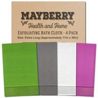 🛀 set of 4 extra long (36 inches) exfoliating bath cloths/towels in gray, white, green, and lavender nylon with stitched sides for enhanced durability logo
