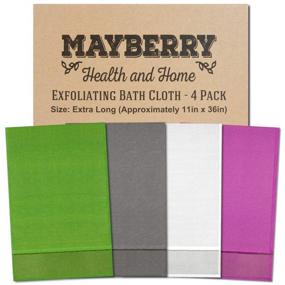 img 4 attached to 🛀 Set of 4 Extra Long (36 Inches) Exfoliating Bath Cloths/Towels in Gray, White, Green, and Lavender Nylon with Stitched Sides for Enhanced Durability
