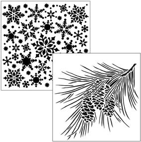 img 4 attached to ❄️ Crafter's Workshop Holiday Stencil 2 Pack - Snowflakes (TCW720) and Fir Branch (TCW870) - Reusable Templates for Art Journaling, Mixed Media, and Scrapbooking - 6" x 6