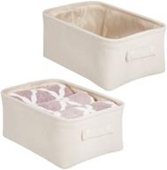 📦 mdesign soft cotton fabric closet storage organizer bin basket with lined interior and carrying handles for bathroom vanity, cabinet, shelf, countertop - wide, 2 pack - cream/beige logo