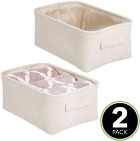 img 3 attached to 📦 mDesign Soft Cotton Fabric Closet Storage Organizer Bin Basket with Lined Interior and Carrying Handles for Bathroom Vanity, Cabinet, Shelf, Countertop - Wide, 2 Pack - Cream/Beige