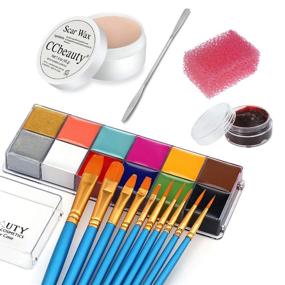 img 4 attached to 🎭 CCbeauty 12-color Face Body Paint Kit with Wound Scar Wax, Fake Scab Blood, Brushes, Spatula - Perfect for Special Effects SFX Halloween Makeup & Costumes