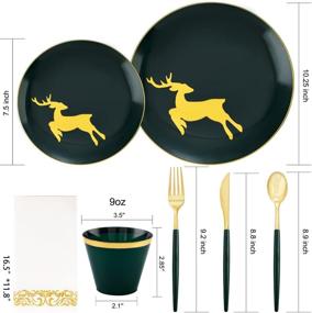 img 3 attached to 🎄 FLOWERCAT 175 PCS Christmas Plates with Green and Gold Design - Includes 50 Plastic Plates, 25 Forks, 25 Knives, 25 Spoons, and 25 Napkins Ideal for Festive Celebrations