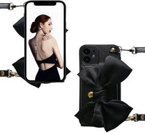 img 3 attached to 🎀 Crosspace iPhone 12/12 Pro Crossbody Case: Fashionable PU Leather Cover with Detachable Shoulder Strap - Black Bow