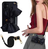 🎀 crosspace iphone 12/12 pro crossbody case: fashionable pu leather cover with detachable shoulder strap - black bow logo