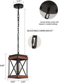 img 1 attached to Fivess Lighting Rustic Farmhouse Pendant Light: Wood and Metal Cage, One-Light Adjustable Chains! Perfect Industrial Mini Pendant Fixture for Kitchen Island, Cafe Bar—Black Elegance!