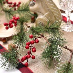 img 2 attached to 🎄 6FT Berry Christmas Garland with Pine Needles, Berries, and Pinecones - Winter Artificial Greenery Garland for Holiday Season, Mantel, Fireplace, Table Runner, Centerpiece, and New Year Decoration by DearHouse