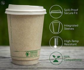 img 3 attached to 🌿 Environmentally-Friendly Disposable Compostable Coffee Cups with cPLA Lids, Stirrers, and Sleeves - 50 Pack, 20 Ounce