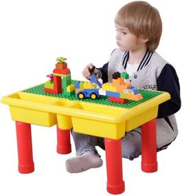 img 3 attached to burgkidz Kids 2-in-1 Block Table: Large Building Blocks Set for Children's Education & Creativity, Primary Colors