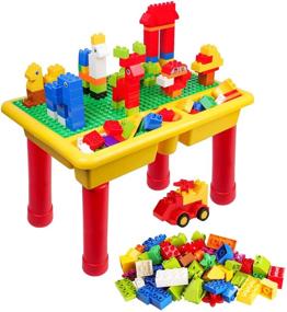 img 4 attached to burgkidz Kids 2-in-1 Block Table: Large Building Blocks Set for Children's Education & Creativity, Primary Colors