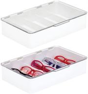 🕶️ mdesign stackable eyeglass case organizer - hard shell, hinged lid for unisex sunglasses, reading glasses, fashion eye wear, protective glasses - ligne collection - 2 pack, white/clear logo