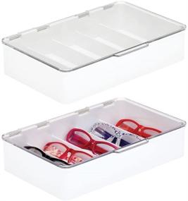 img 4 attached to 🕶️ mDesign Stackable Eyeglass Case Organizer - Hard Shell, Hinged Lid for Unisex Sunglasses, Reading Glasses, Fashion Eye Wear, Protective Glasses - Ligne Collection - 2 Pack, White/Clear