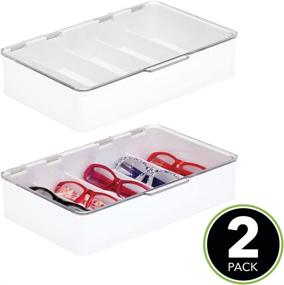 img 3 attached to 🕶️ mDesign Stackable Eyeglass Case Organizer - Hard Shell, Hinged Lid for Unisex Sunglasses, Reading Glasses, Fashion Eye Wear, Protective Glasses - Ligne Collection - 2 Pack, White/Clear