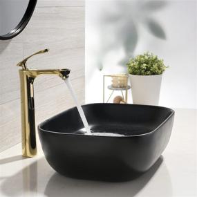 img 1 attached to 💫 Boho-Chic Black Ceramic Vessel Sink Combo: BoomHoze Lavatory Vanity Porcelain Art Basin with Luxurious Golden Vessel Sink Faucet