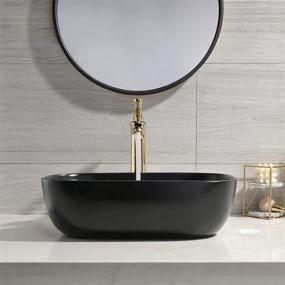 img 2 attached to 💫 Boho-Chic Black Ceramic Vessel Sink Combo: BoomHoze Lavatory Vanity Porcelain Art Basin with Luxurious Golden Vessel Sink Faucet